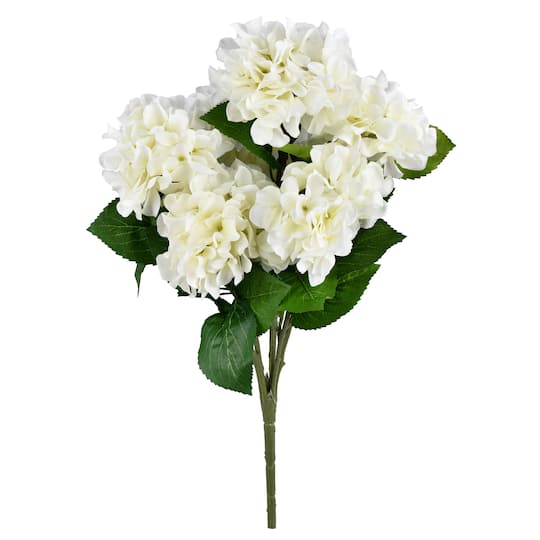 21" White Artificial Polyester Hydrangea Bush By Vickerman | Michaels®